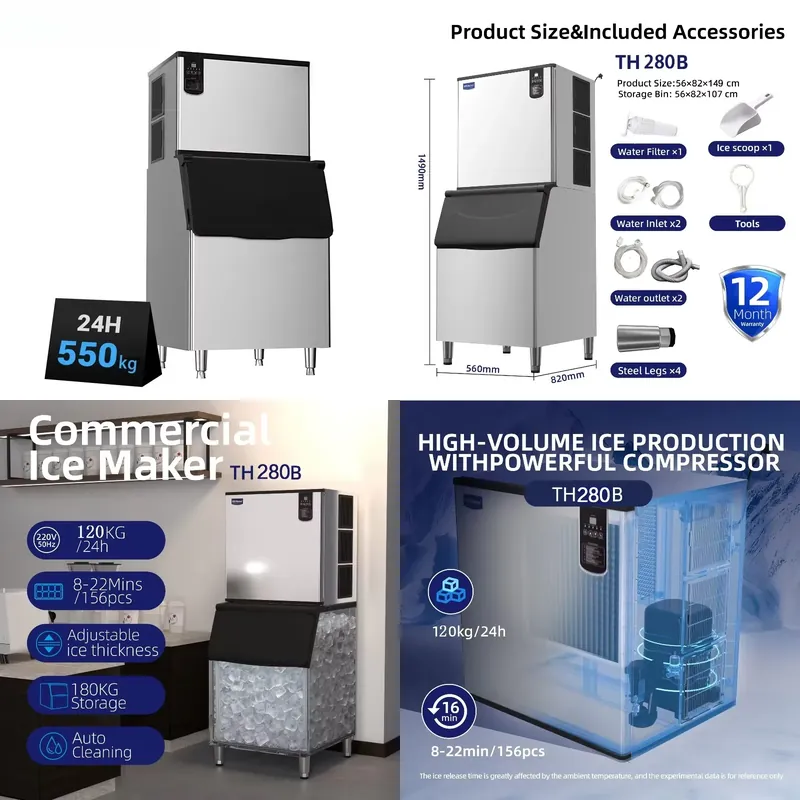 Commercial Ice Maker 200Kg Cube - Profesjonalna maszyna do produkcji kostki lodu